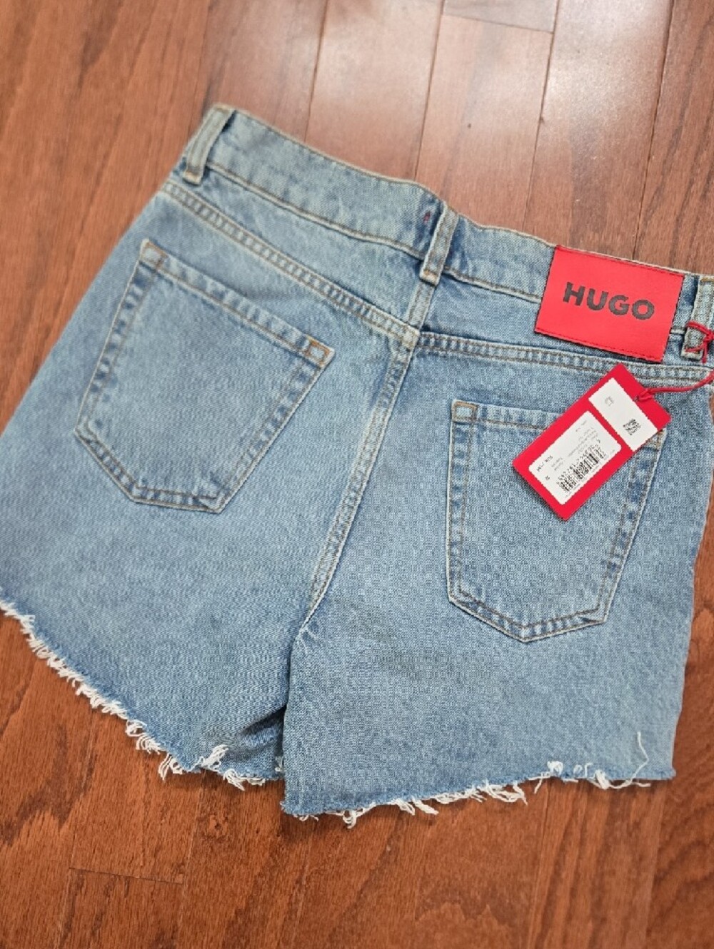 HUGO Light Blue Distressed Denim Cutoff Shorts - Picture 4 of 5